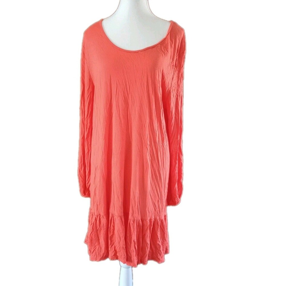 Aime Orange Tunic Midi Dress Ruffle Hem Sz 3XL Easter Modest Minimalist Preppy